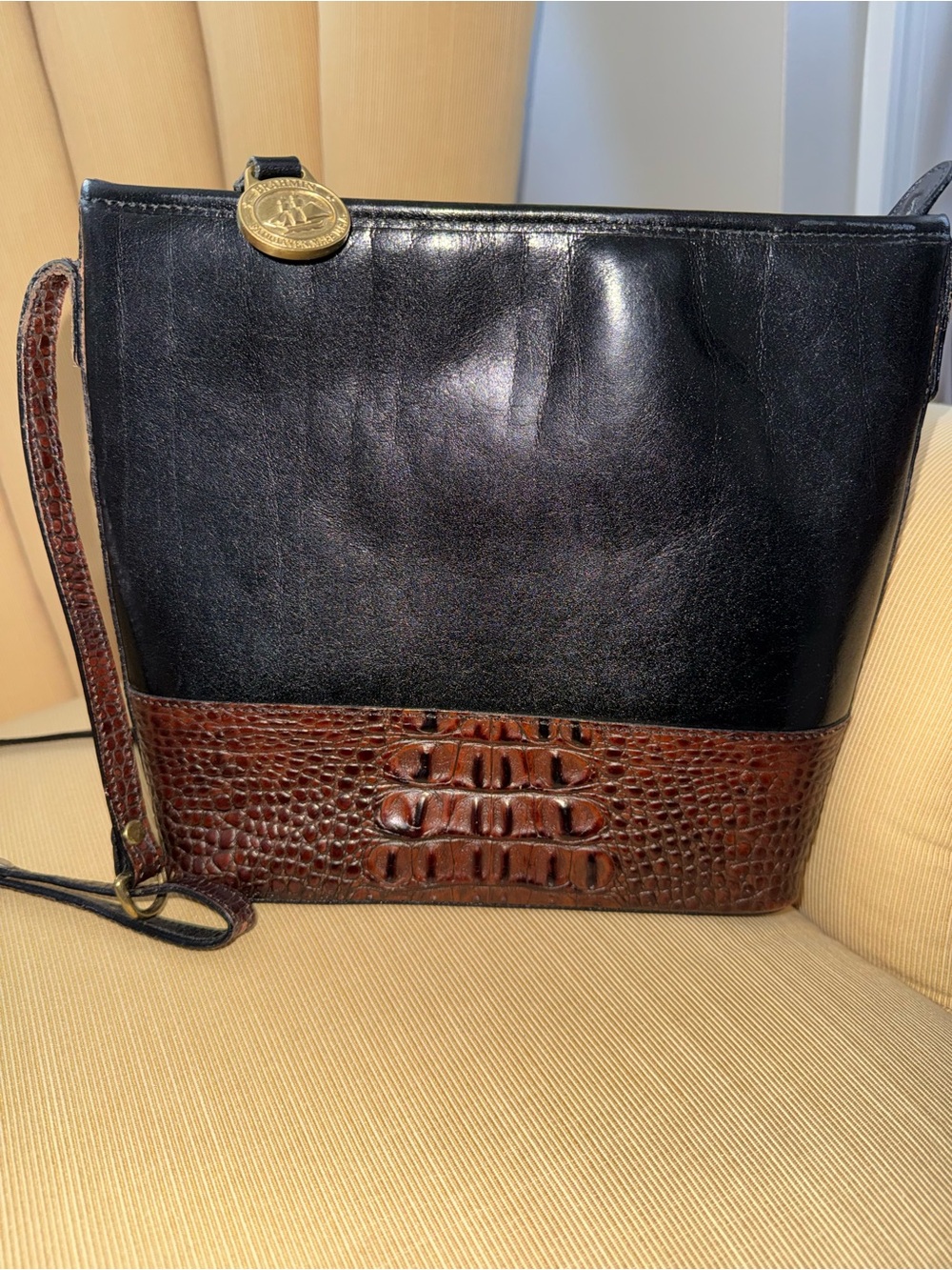Brahmin Leather Crossbody Bag with Croc-Embossed Trim